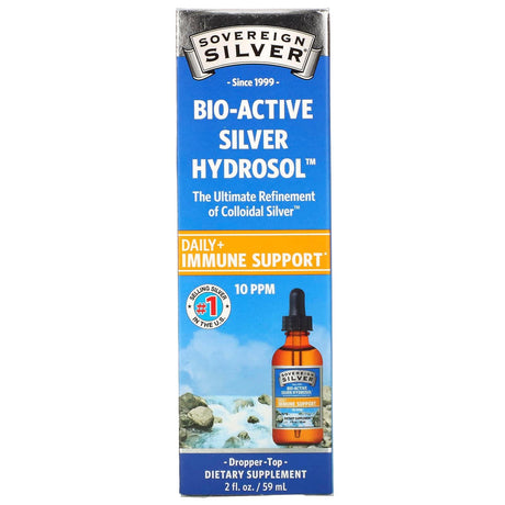 Sovereign Silver, Bio-Active Silver Hydrosol Dropper-Top, Daily + Immune Support, 10 PPM, 2 fl oz (59 ml) - Supply Center USA