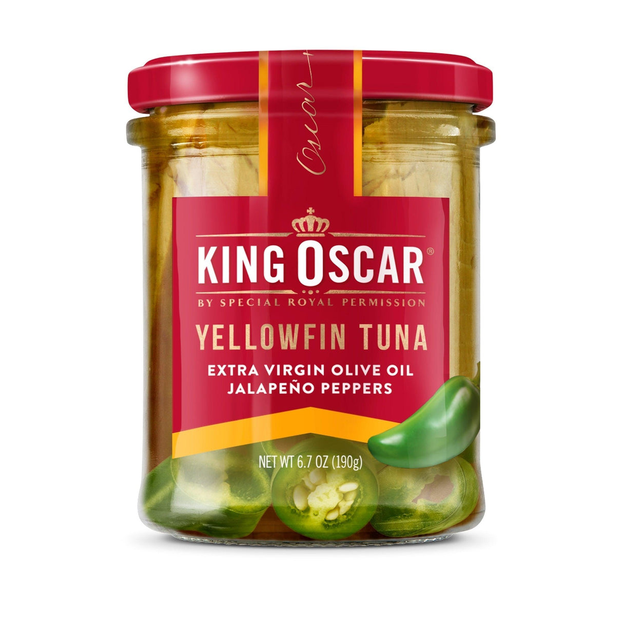 King Oscar, Yellowfin Tuna, Extra Virgin Olive Oil, Jalapeno Peppers, 6.7 oz (190 g) - Supply Center USA