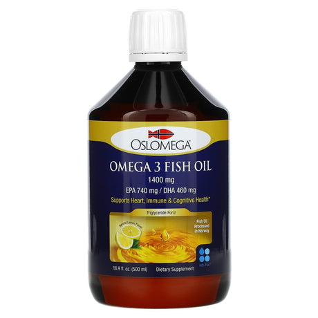 Oslomega, Extra Strength Omega 3 Fish Oil, Natural Lemon Flavor, 3,300 mg, 6.7 fl oz (200 ml) - Supply Center USA