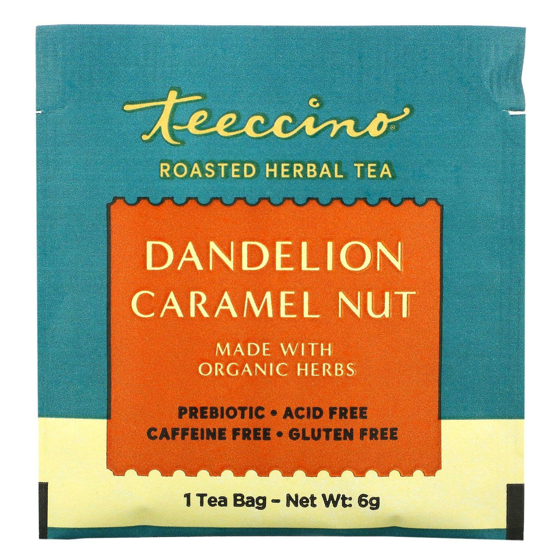 Teeccino, Roasted Herbal Tea, Dandelion Caramel Nut, Caffeine Free, 10 Tea Bags, 2.12 oz (60 g) - HealthCentralUSA