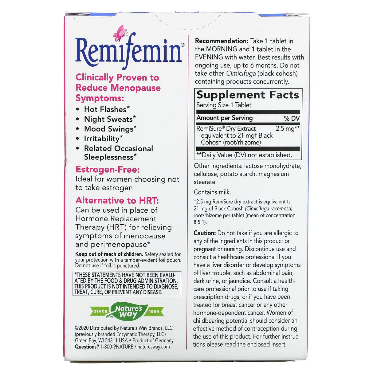 Nature's Way, Remifemin, Menopause Relief, 120 Tablets - Supply Center USA