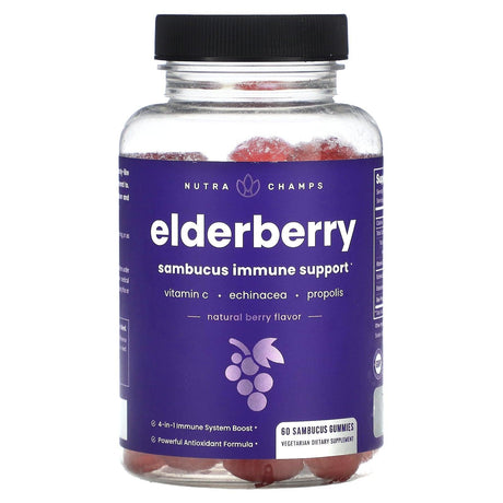 NutraChamps, Elderberry, Sambucus Immune Support, Natural Berry, 60 Gummies - Supply Center USA