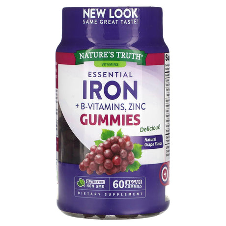 Nature's Truth, Essential Iron + B-Vitamins, Zinc, Natural Grape, 60 Vegan Gummies - Supply Center USA