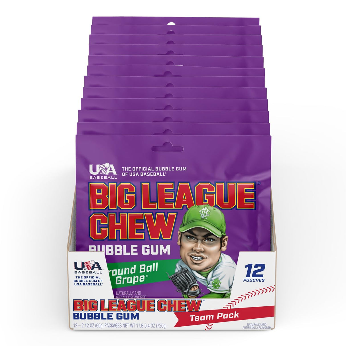 Big League Chew Outta Here Original Bubble Gum - Classic Ballpark Flavor | Perfect for Baseball Games, Teams, Concessions, Parties, and More | Pack of 12 Bags (2.12Oz Each)