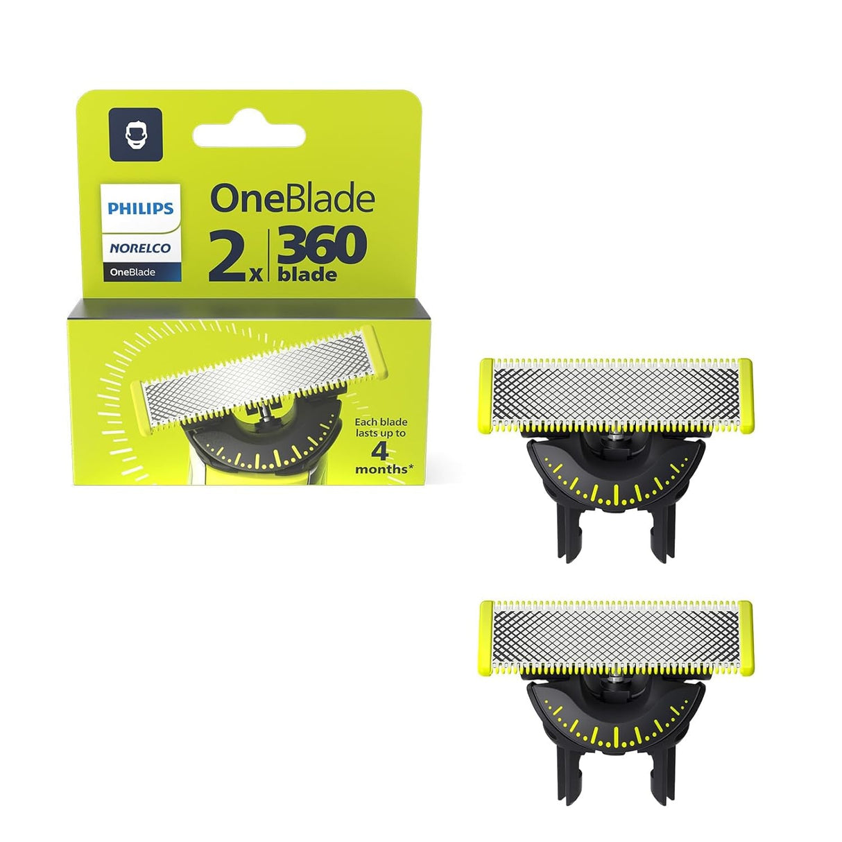 Philips Norelco Oneblade 360 Blades, Genuine Replacement Blades for Oneblade Electric Shaver and Trimmer, Durable Stainless Steel, Trim, Edge and Shave, 3 Pack, QP430/80