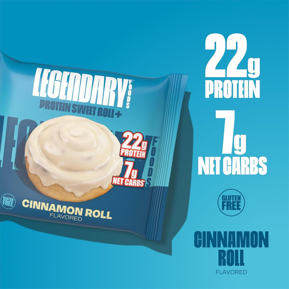 Legendary Foods 22 Gram High Protein Sweet Roll+ Bars Premium Boosted - Low Carb Meal Replacement Snack Bar - 10 Gluten Free Protein Snacks - Healthy Keto Snack Box - Low Sugar Diabetic Friendly