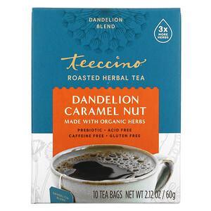 Teeccino, Roasted Herbal Tea, Dandelion Caramel Nut, Caffeine Free, 10 Tea Bags, 2.12 oz (60 g) - HealthCentralUSA