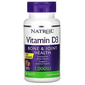 Natrol, Vitamin D3, Bone & Joint Health, Strawberry , 2,000 IU, 90 Tablets - Supply Center USA