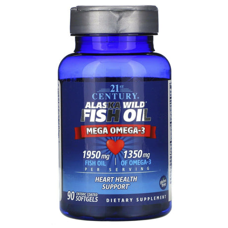 21st Century, Alaska Wild Fish Oil, Mega Omega 3, 1950 mg /1350 mg, 90 Enteric Coated Softgels - Supply Center USA