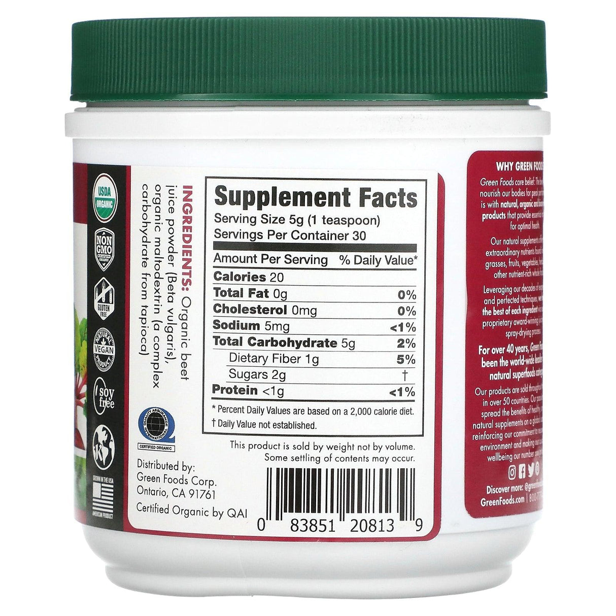 Green Foods Corporation, Organic Beet Essence Juice Powder, 5.3 oz (150 g) - Supply Center USA