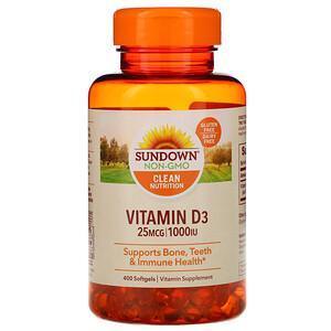 Sundown Naturals, Vitamin D3, 25 mcg (1,000 IU), 400 Softgels - Supply Center USA