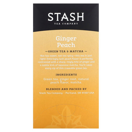 Stash Tea, Green Tea & Matcha, Ginger Peach, 18 Tea Bags, 1.2 oz (36 g) - Supply Center USA