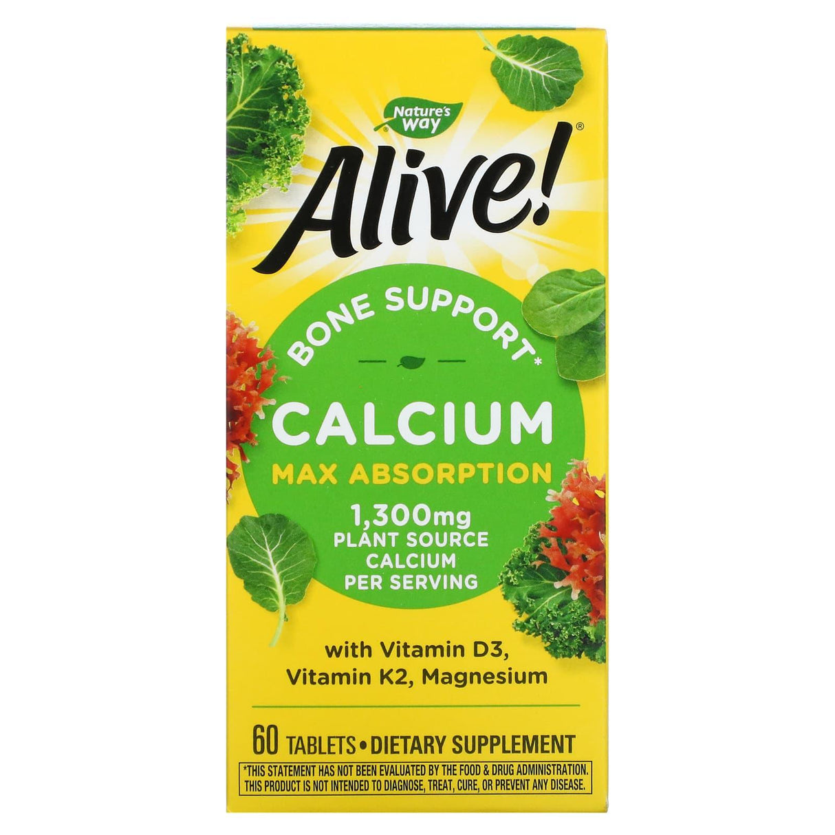 Nature's Way, Alive!, Calcium, Max Absorption, 325 mg, 60 Tablets - Supply Center USA