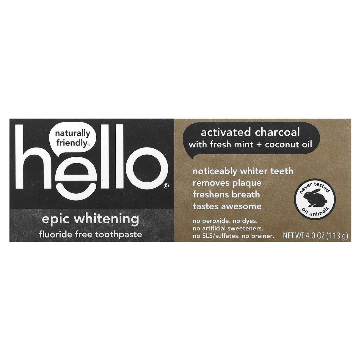 Hello, Epic Whitening Fluoride Free Toothpaste, Activated Charcoal, With Fresh Mint & Coconut Oil, 4 oz (113 g) - Supply Center USA