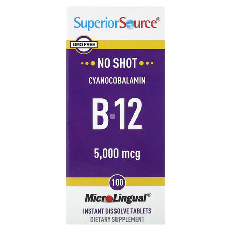 Superior Source, B-12 (Cyanocobalamin), 5,000 mcg, 100 MicroLingual Instant Dissolve Tablets - Supply Center USA