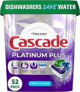 Cascade Platinum plus Dishwasher Pod, Dish Detergent Actionpacs, Dishwasher Detergent, Fresh, 52 Count