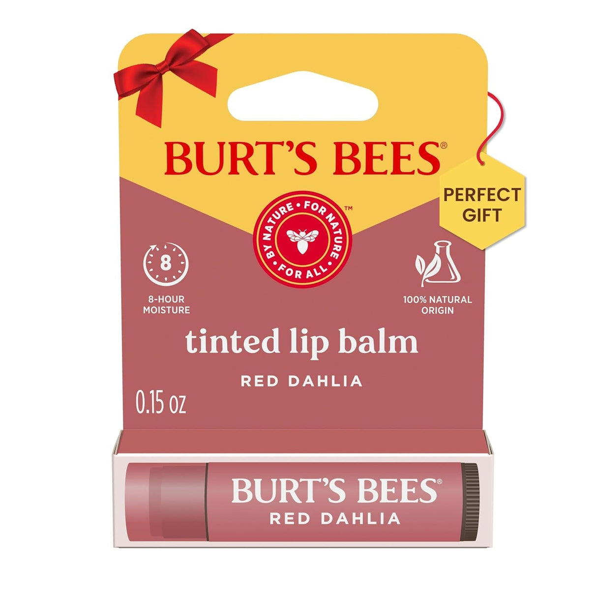 Burt’S Bees Tinted Lip Balm Rose; 8 Hour Moisture; Provides a Hint of Color; Nourishing Shea Butter; 100% Natural Origin; 1 Tube; 0.15 Oz. (Package May Vary)