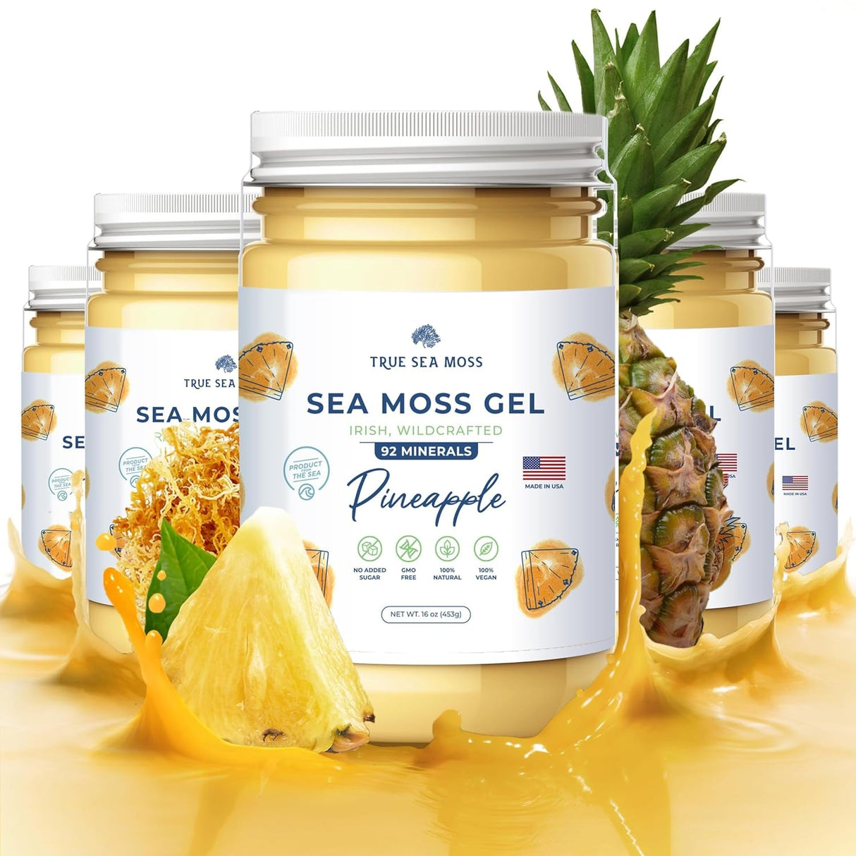 Trueseamoss Wildcrafted Irish Sea Moss Gel –7 Flavors- Nutritious Raw Seamoss Rich in Minerals, Proteins & Vitamins – Antioxidant Health Sea Moss, Vegan Made in USA (MANGO/PINEAPPLE, 1)