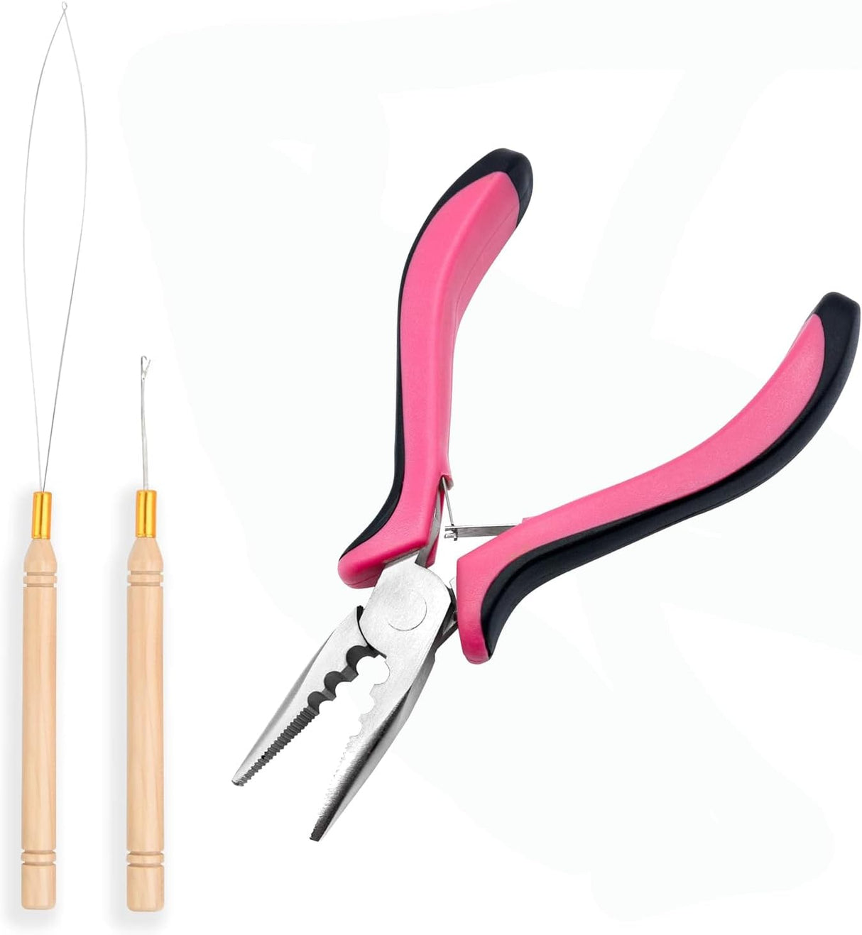 Hair Extensions Kit,3Pcs Microlinks Beads Tools Pliers for Linkies Opener and Removal Hair Extension Kit Pliers Pulling Hook Bead Device Tool Kits (Pink Plier - 3Pcs Tools)