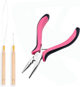 Hair Extensions Kit,3Pcs Microlinks Beads Tools Pliers for Linkies Opener and Removal Hair Extension Kit Pliers Pulling Hook Bead Device Tool Kits (Pink Plier - 3Pcs Tools)