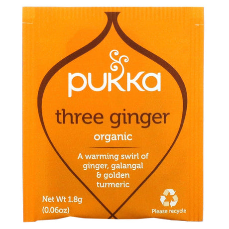 Pukka Herbs, Organic Herbal Tea, Three Ginger, Caffeine Free, 20 Sachets, 0.06 oz (18 g) Each - Supply Center USA