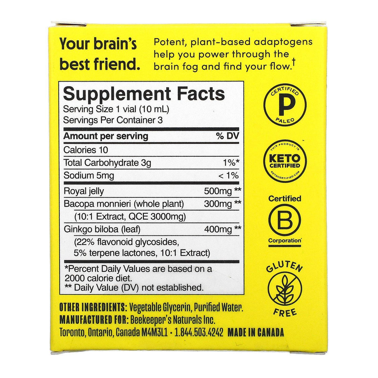 Beekeeper's Naturals, B. Smart Brain Fuel, 3 Vials, 0.35 fl oz (10 ml) Each - Supply Center USA