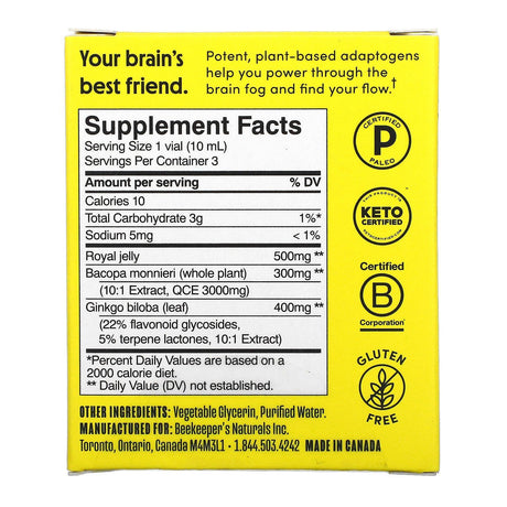 Beekeeper's Naturals, B. Smart Brain Fuel, 3 Vials, 0.35 fl oz (10 ml) Each - Supply Center USA