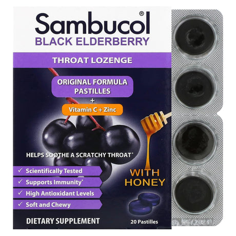 Sambucol, Black Elderberry Throat Lozenge with Honey, 20 Pastilles - Supply Center USA