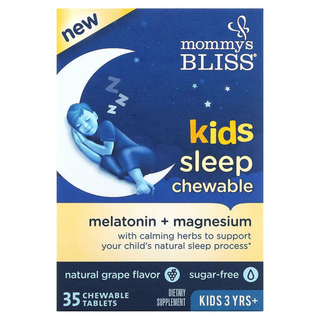 Mommy's Bliss, Kids Sleep Chewable, Melatonin + Magnesium, Kids 3 Yrs+, Natural Grape, 35 Chewable Tablets - Supply Center USA