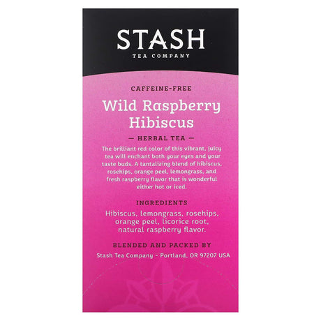 Stash Tea, Herbal Tea, Wild Raspberry Hibiscus, Caffeine Free, 20 Tea Bags,1.3 oz (38 g) - Supply Center USA