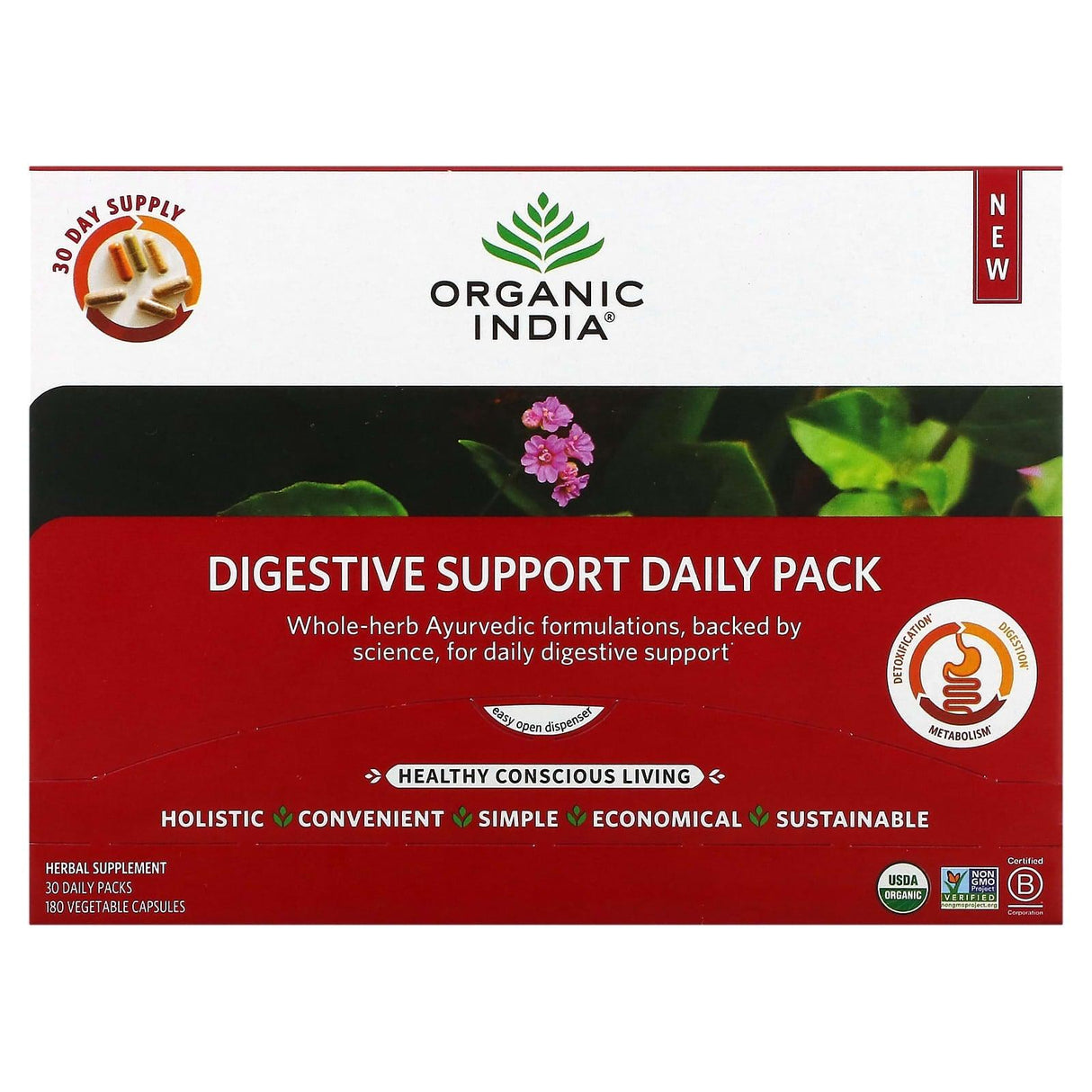 Organic India, Digestive Support Daily Pack, 30 Daily Packs, 180 Vegetable Capsules - Supply Center USA