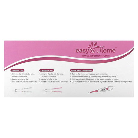 Easy@Home, Fertility Test Kit, 50 Ovulation Tests, 20 Pregnancy Tests, 1 Basal Thermometer, 141 Piece Kit - Supply Center USA