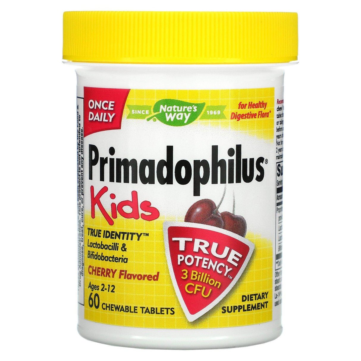 Nature's Way, Primadophilus, Kids, Age 2-12, Cherry , 3 Billion CFU, 60 Chewable Tablets - Supply Center USA