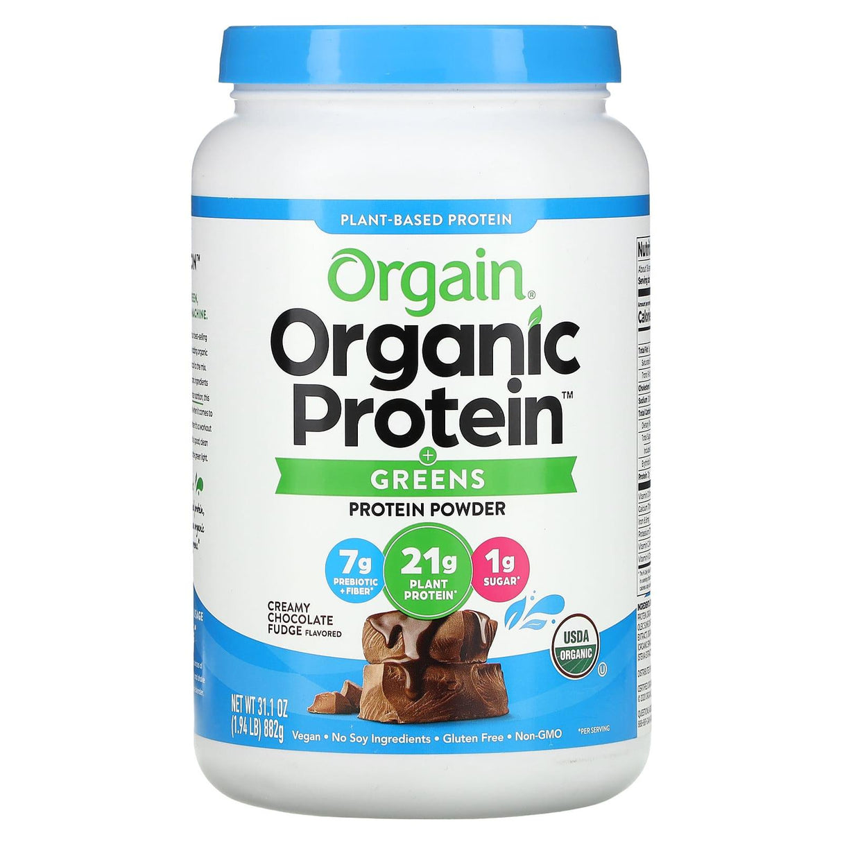 Orgain, Organic Protein + Greens, Plant Based Protein Powder, Creamy Chocolate Fudge, 1.94 lbs (882 g) - Supply Center USA