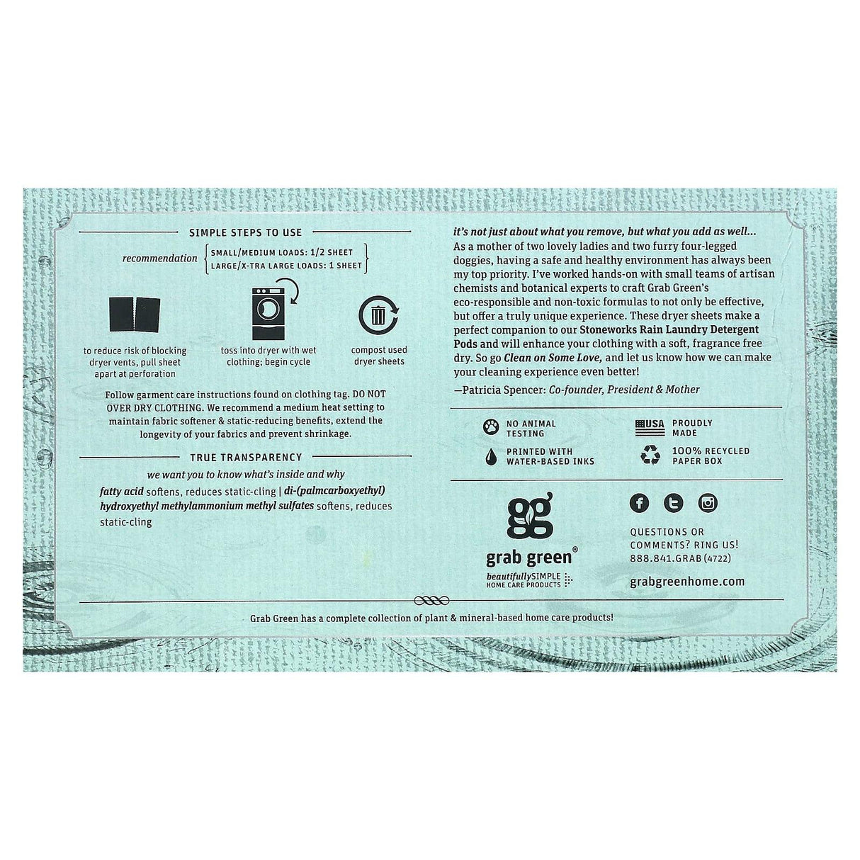 Grab Green, Stoneworks, Dryer Sheets, Rain, 80 Compostable Sheets - Supply Center USA