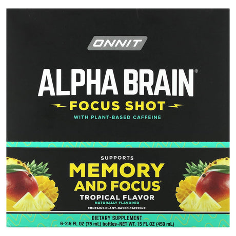 Onnit, Alpha Brain Focus Shot, Tropical, 6 Bottles, 2.5 fl oz (75 ml) Each - Supply Center USA