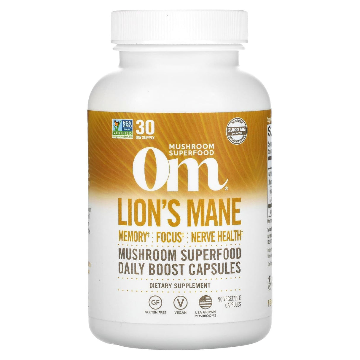 Om Mushrooms, Lions's Mane Mushroom Superfood, 667 mg, 90 Vegetable Capsules - Supply Center USA