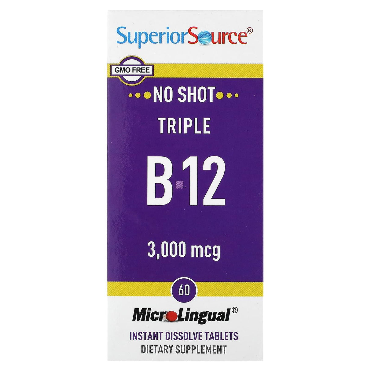 Superior Source, Triple B-12, 3,000 mcg, 60 MicroLingual Instant Dissolve Tablets - Supply Center USA