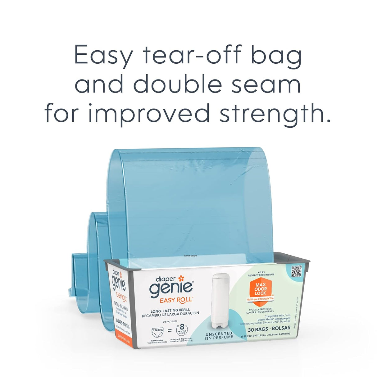 Diaper Genie Easy Roll Refill with 30 Bags, Holds up to 1410 Newborn Diapers per Refill