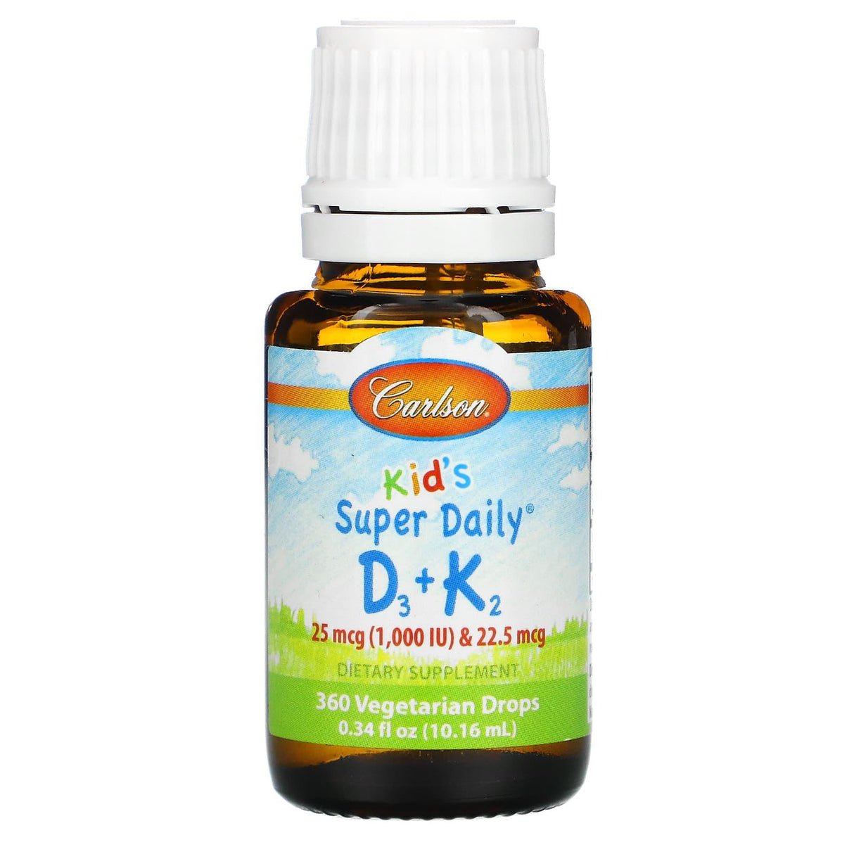 Carlson, Kid's, Super Daily D3+K2, 25 mcg (1,000 IU) & 22.5 mcg, 0.34 fl oz (10.16 ml) - Supply Center USA