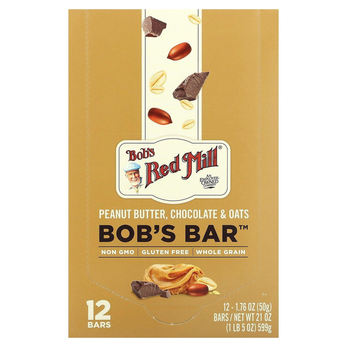 Bob's Red Mill, Bob's Bar, Peanut Butter, Chocolate & Oats, 12 Bars, 1.76 oz (50 g) Each - Supply Center USA