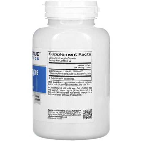 Lake Avenue Nutrition, Saccharomyces Boulardii, Probiotic Yeast, 10 Billion CFU, 180 Veggie Capsules - Supply Center USA