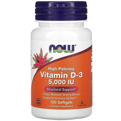 Now Foods, High Potency Vitamin D-3, 125 mcg (5,000 IU), 120 Softgels - Supply Center USA