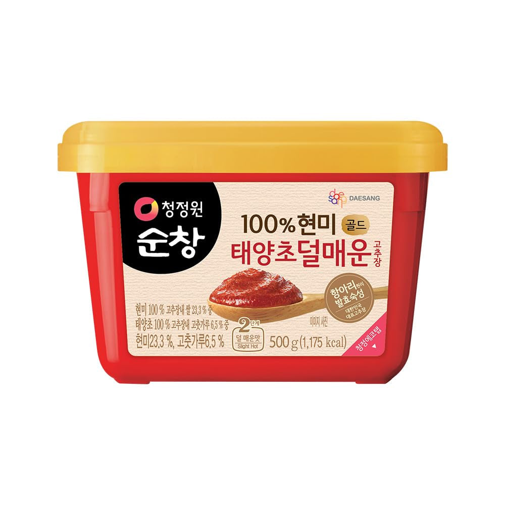 Chung Jung One O'Food Medium Gochujang 1.1Lb, Korean Red Chili Pepper Paste, Spicy, Sweet and Savory Sauce, Traditional Fermented Condiment, 100% Brown Rice, No Corn Syrup