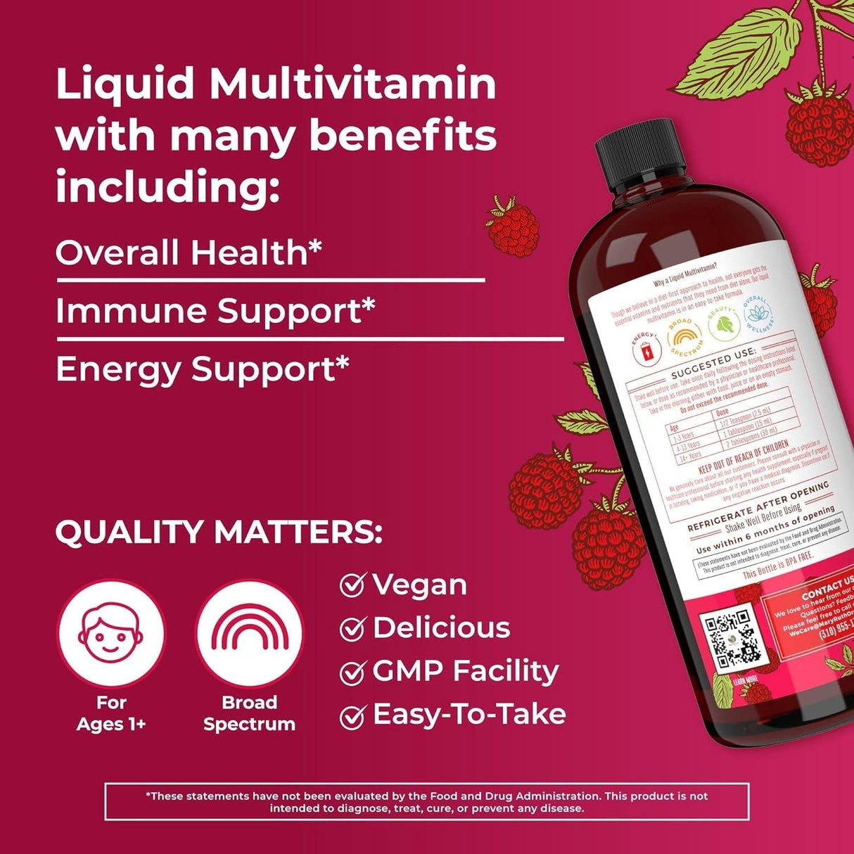 Multivitamin Multimineral for Women Men & Kids by Maryruth'S | No Added Sugar | Vegan Liquid Vitamins for Adults & Kids | Mens, Womens Multivitamin | Energy & Beauty Booster | Non-Gmo | 32 Fl Oz - Supply Center USA