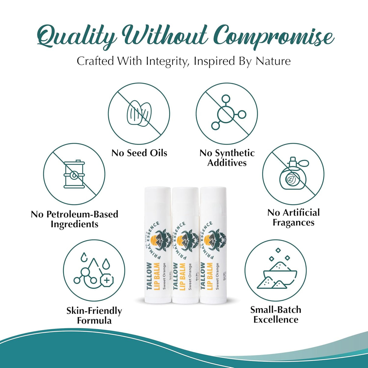 Dr. Dave'S Primal Essence Moisturizing Tallow Lip Balm - Nourishing and Soothing Grass Fed Beef Tallow with Organic Coconut Oil, Beeswax, and Vitamin E - Sweet Orange Lip Balm, 3-Pack