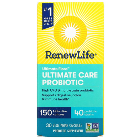 Renew Life, Ultimate Flora, Ultimate Care Probiotic, 150 Billion Live Cultures, 30 Vegetarian Capsules - Supply Center USA