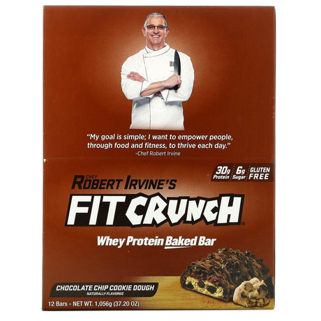 FITCRUNCH, Whey Protein Baked Bar, Chocolate Chip Cookie Dough, 12 Bars, 3.10 oz (88 g) Each - Supply Center USA