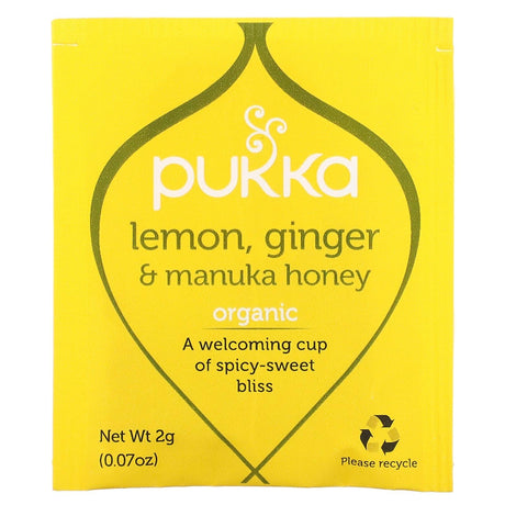 Pukka Herbs, Organic Herbal Tea, Lemon Ginger & Manuka Honey, Caffeine Free, 20 Sachets, 0.07 oz (2 g) Each - Supply Center USA