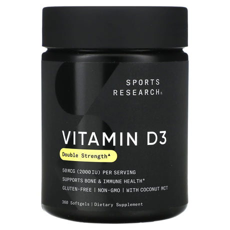 Sports Research, Vitamin D3, Double Strength, 50 mcg (2,000 IU), 360 Softgels - Supply Center USA